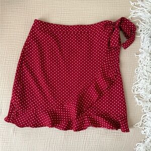 Nasty Gal Red and White Polka Dot Ruffle Mini Skirt